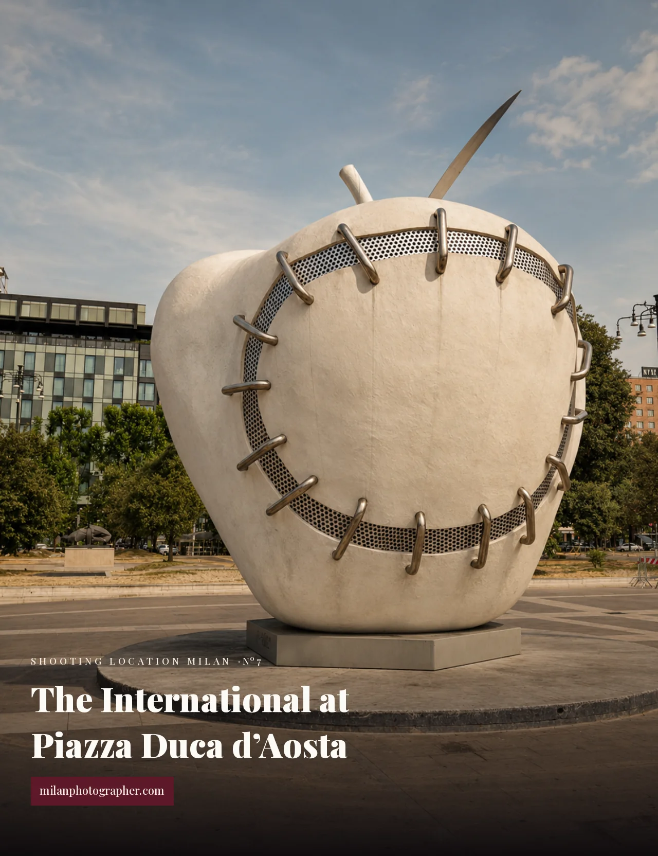 Pistoletto's giant apple sculpture in Piazza Duca d'Aosta